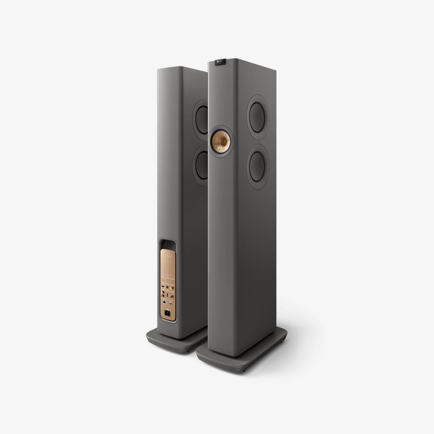 Enceintes colonne KEF LS60 Wireless en finition moderne, vue de face
