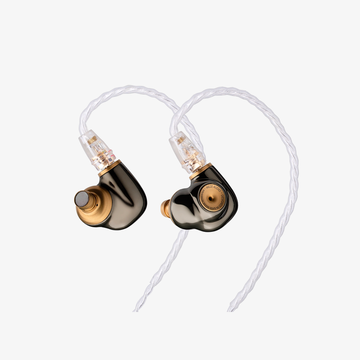 Écouteurs intra-auriculaires Meze Advar avec coque en acier inoxydable au design ergonomique et élégant.