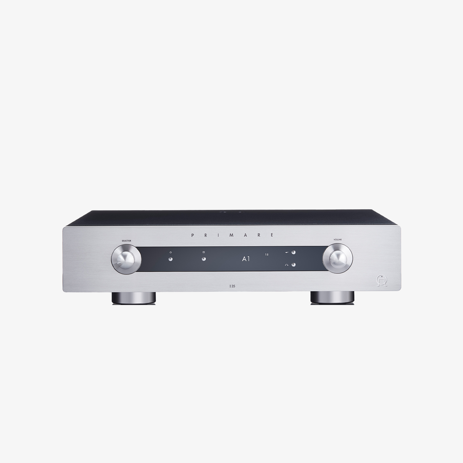 Amplificateur intégré Primare I35 avec amplification UFPD 2, 150 W par canal, entrées XLR et RCA, et modules DM36 et SM35.
