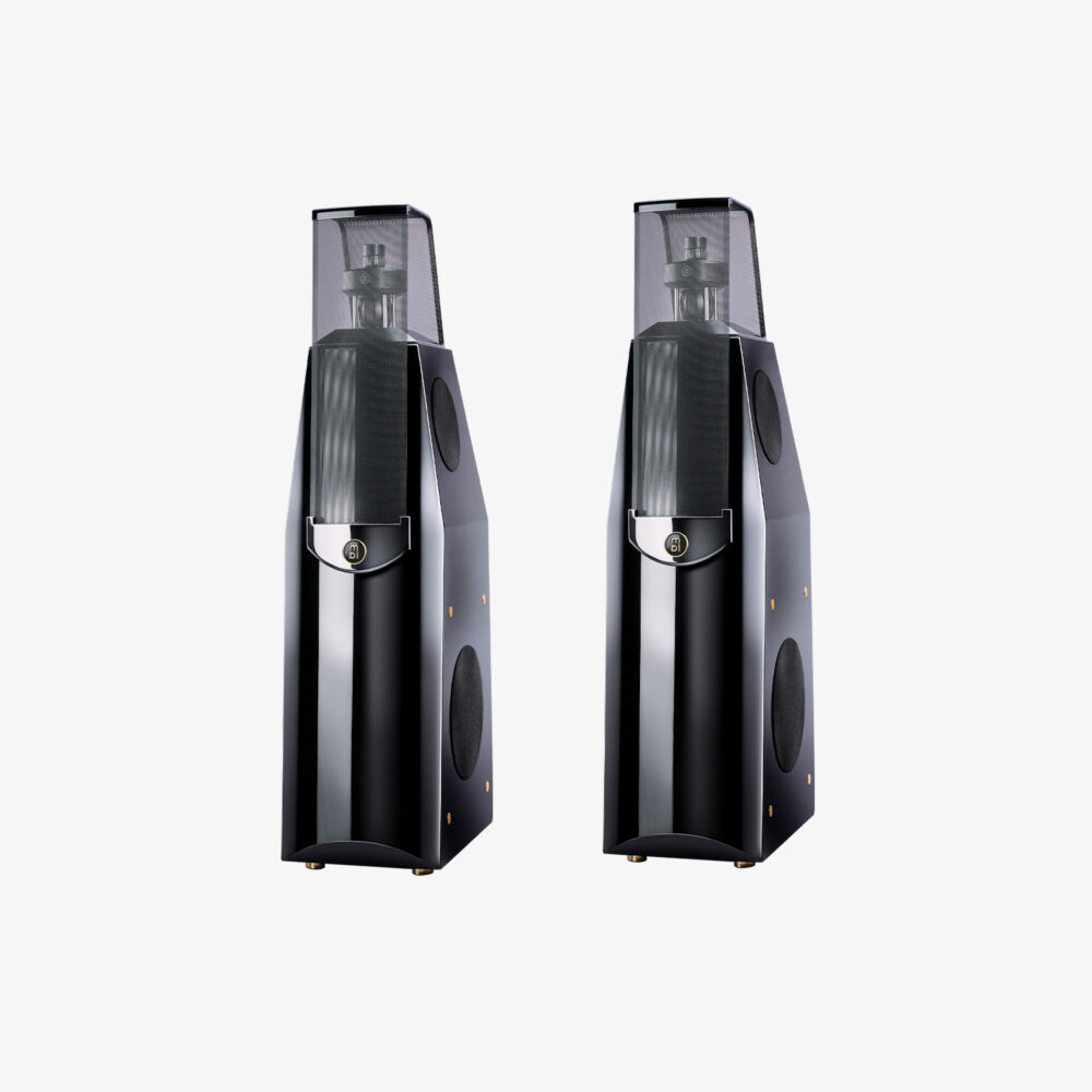 Enceintes MBL 116 F à rayonnement omnidirectionnel, 4 voies, avec transducteurs radiaux pour une restitution sonore naturelle et immersive.