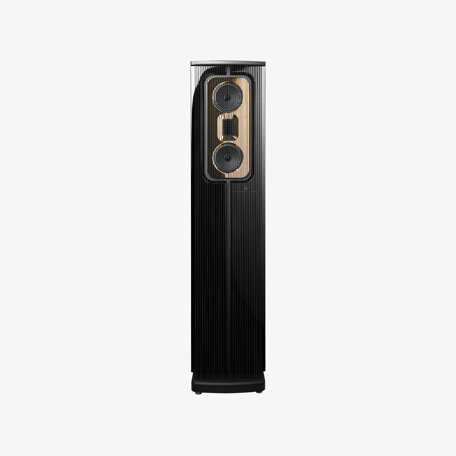Enceinte Steinway Lyngdorf Model C en noir laqué et bronze, assemblée à la main au Danemark.