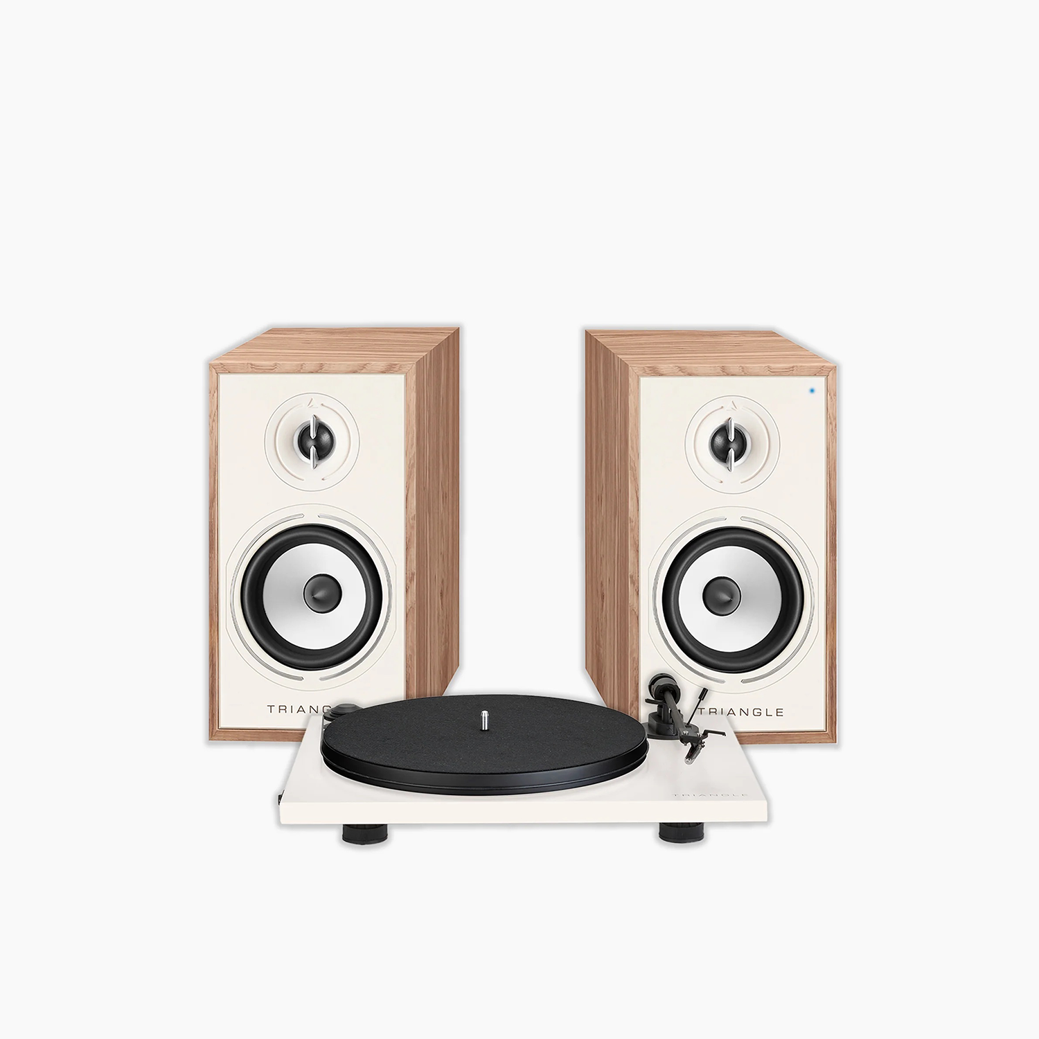 Pack Triangle BR02 Connect avec platine vinyle Lunar 1 en bois naturel.